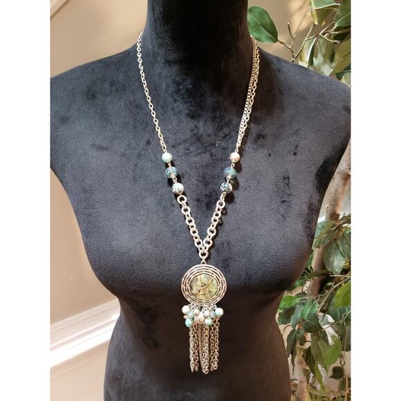 Women's Boho Abalone Style Pendant Necklace Beads Fringe Lobster Clasp - Picture 2 of 6